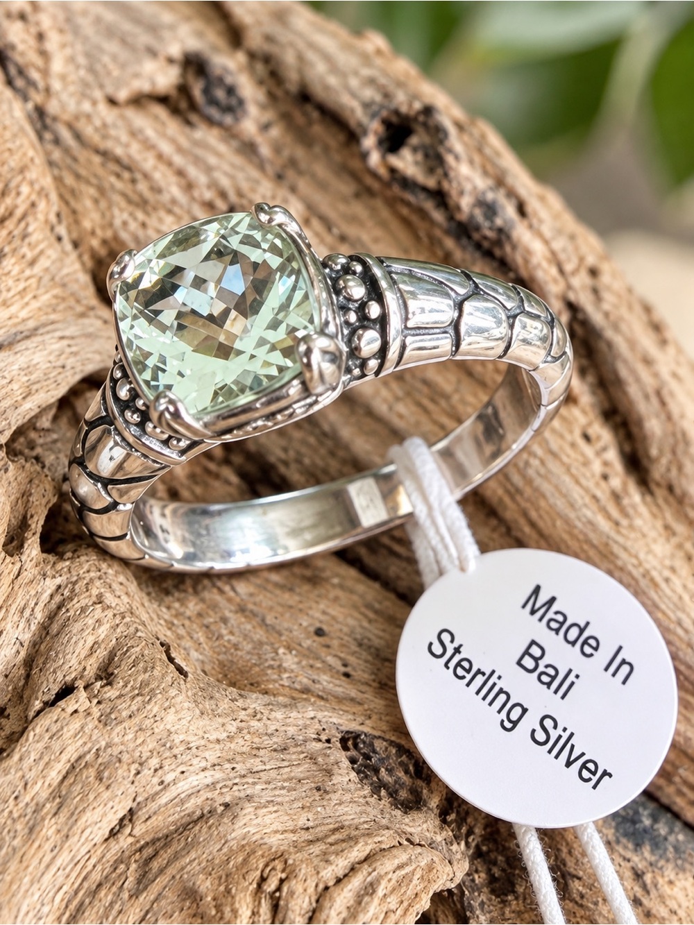 NWT Annika Witt Bali 925 Sterling Silver green Amethyst cushion ring size 8